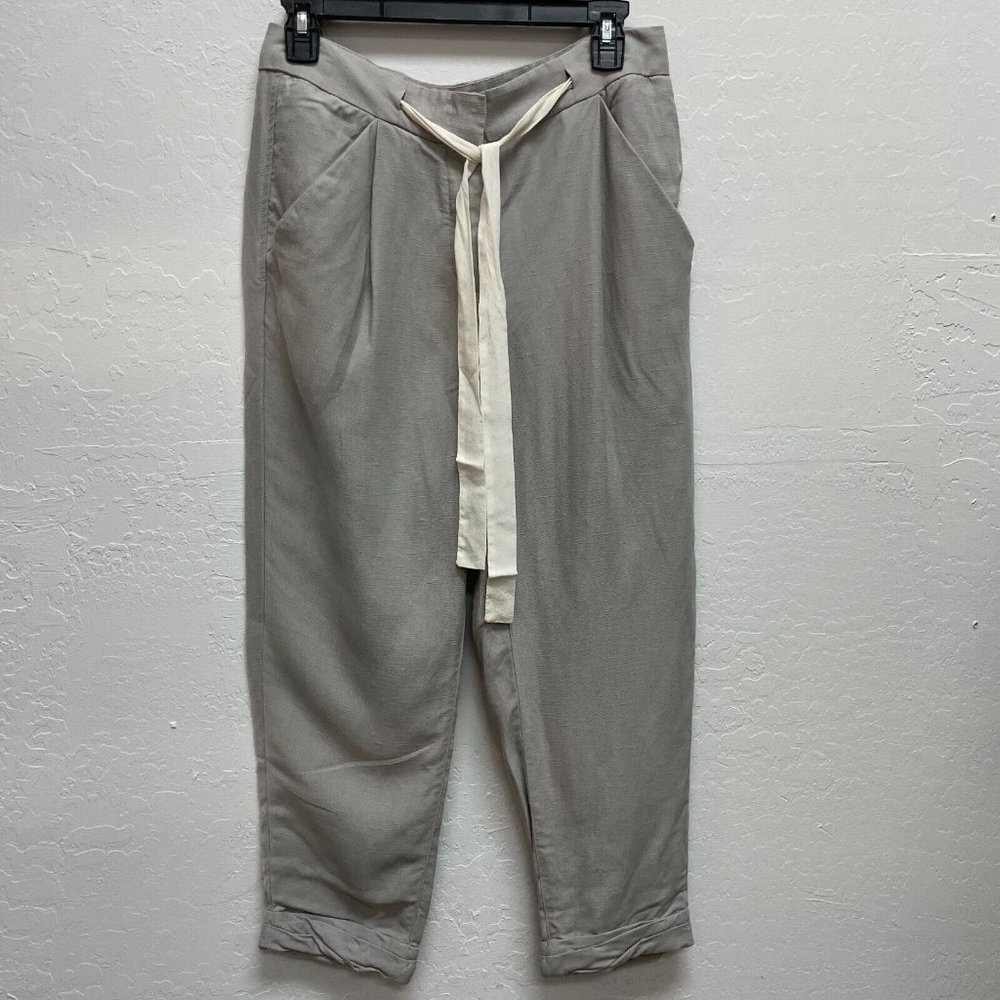 Wilfred Pants Womens 2 Cropped‎ Cuffed Drawstring Lyocell Linen Gray Button Fly